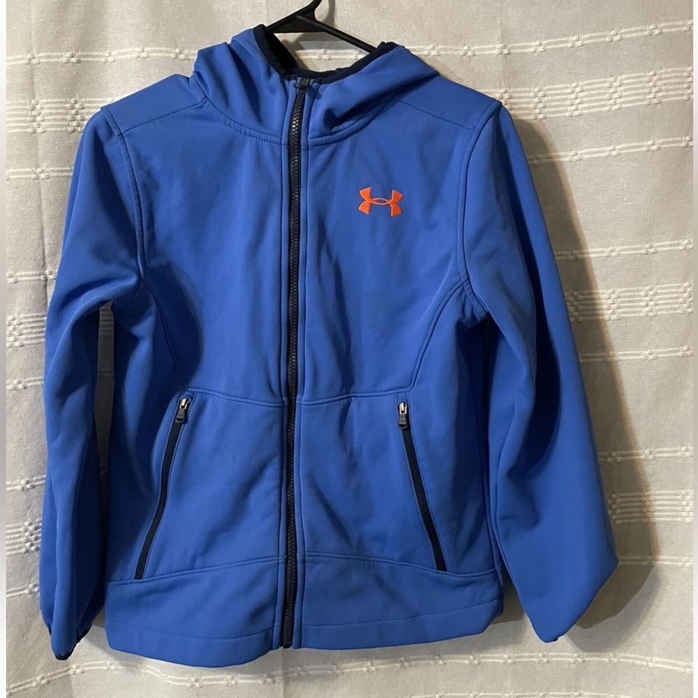 Under Armour Kids' Blue Zip-Up Hoodie with Orange Logo